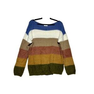 The Bluivy Women's Size Small Striped Colorblock Fuzzy Oversized Cozy Sweater